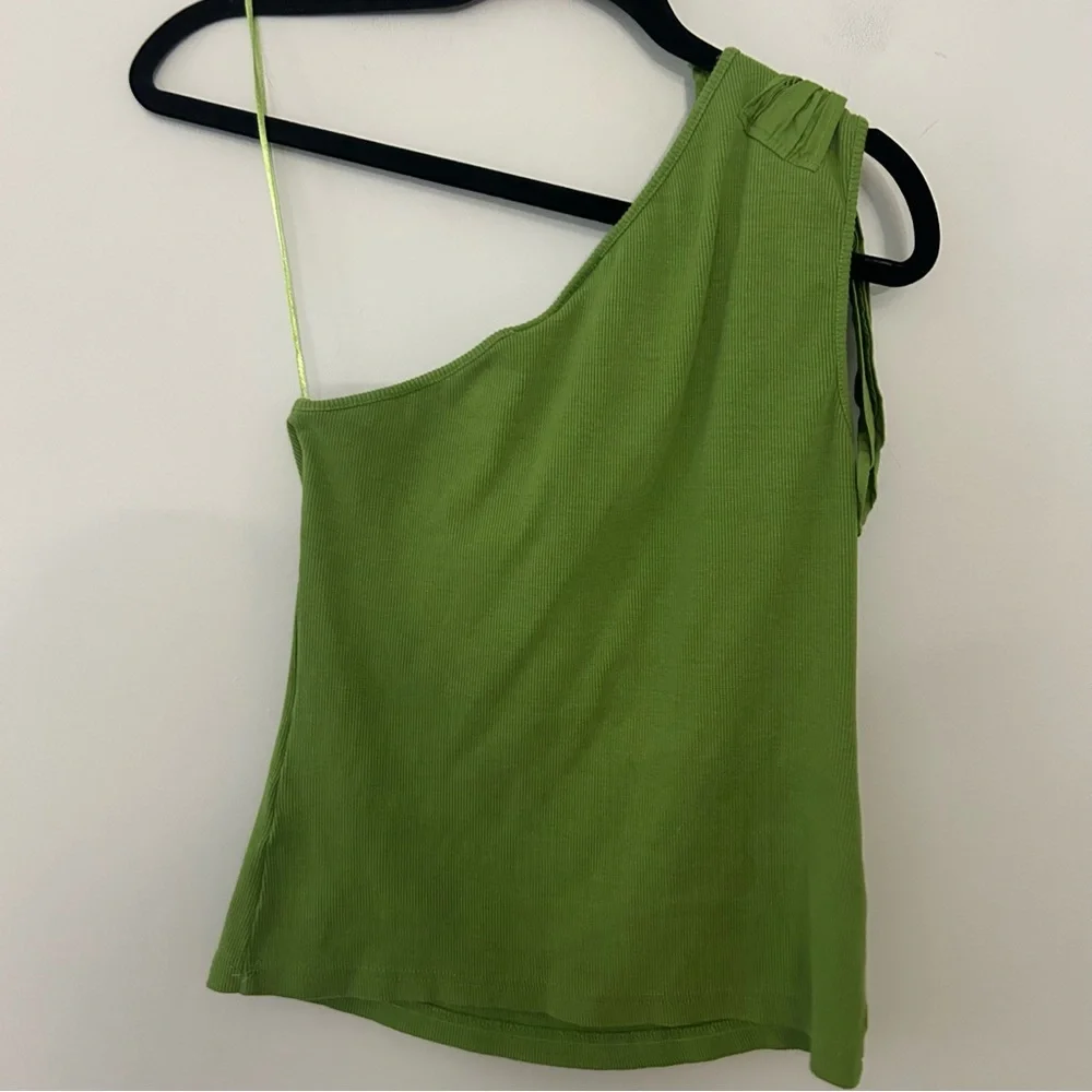 Anthropologie Maeve Green Ribbed One Shoulder Tie Top - Picture 5 of 6